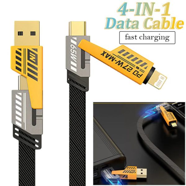 4-in-1 Multi USB Charging Cable – Fast PD Charger Cord with Lightning & Type-C Connectors for iPhone, iPad, Samsung, MacBook