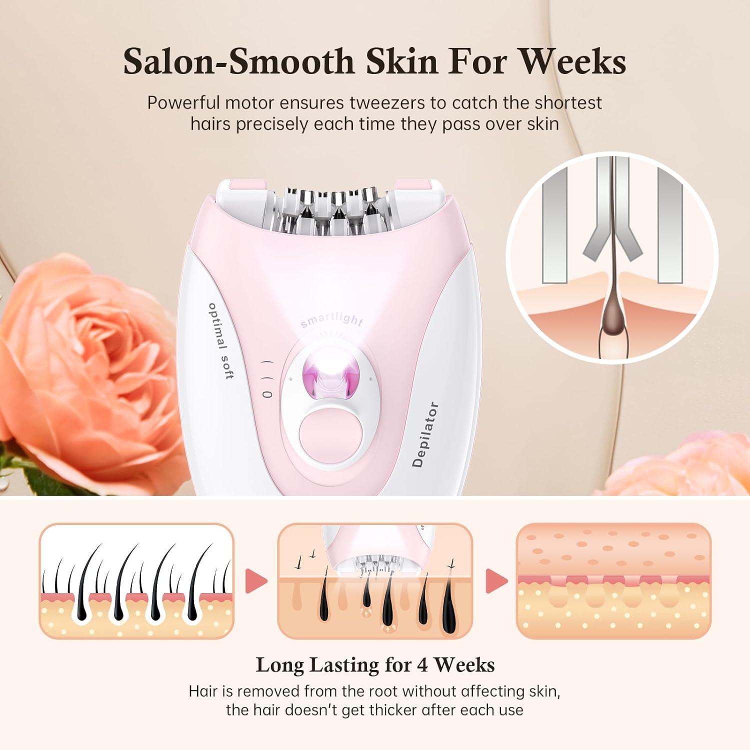 Daling DL-6032 Cordless Ladies Epilator – Rechargeable, Painless Hair Removal with 2-Speed Adjustment | Compact & Easy-to-Use for Legs, Arms & Underarms
