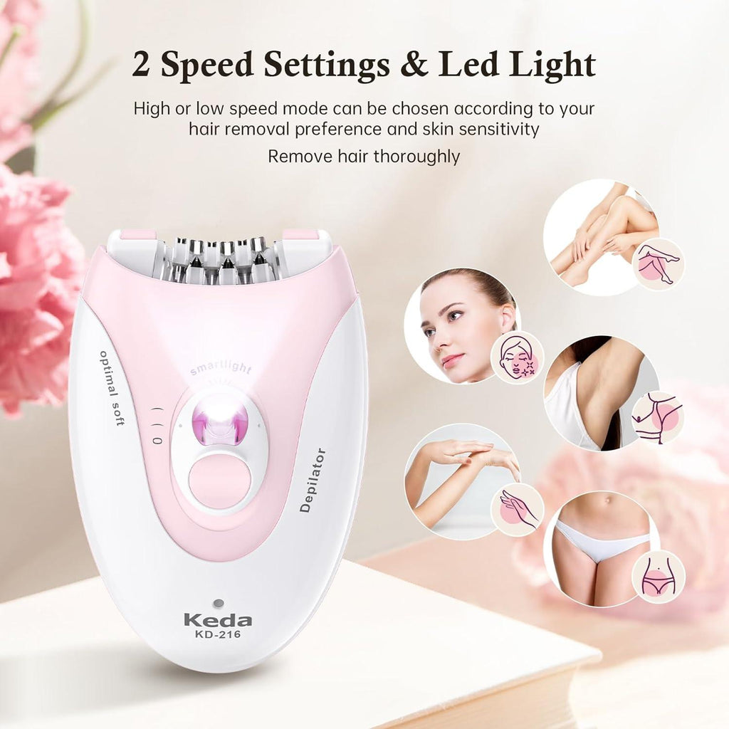 Daling DL-6032 Cordless Ladies Epilator – Rechargeable, Painless Hair Removal with 2-Speed Adjustment | Compact & Easy-to-Use for Legs, Arms & Underarms