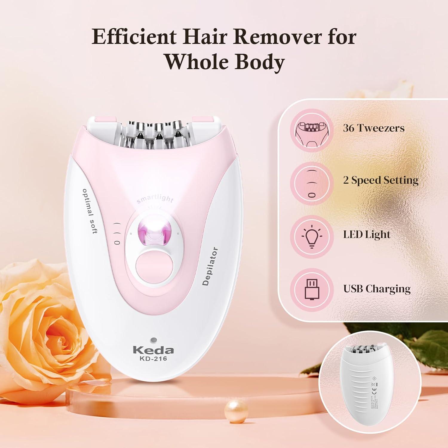 Daling DL-6032 Cordless Ladies Epilator – Rechargeable, Painless Hair Removal with 2-Speed Adjustment | Compact & Easy-to-Use for Legs, Arms & Underarms