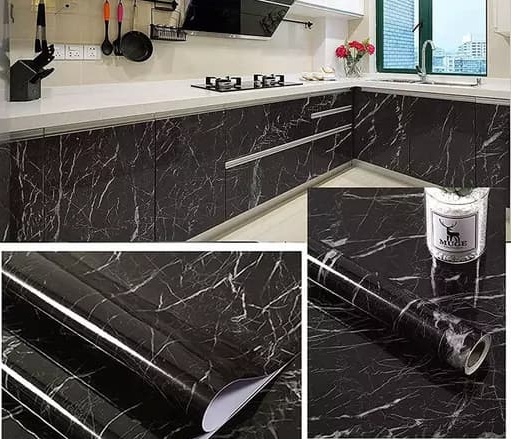 Self-adhesive Kitchen Black Marble Sheet- Waterproof Heat Resistant Sheet For Living Room, Bathroom, Kitchen Countertops Black Sheet – 02 Meter