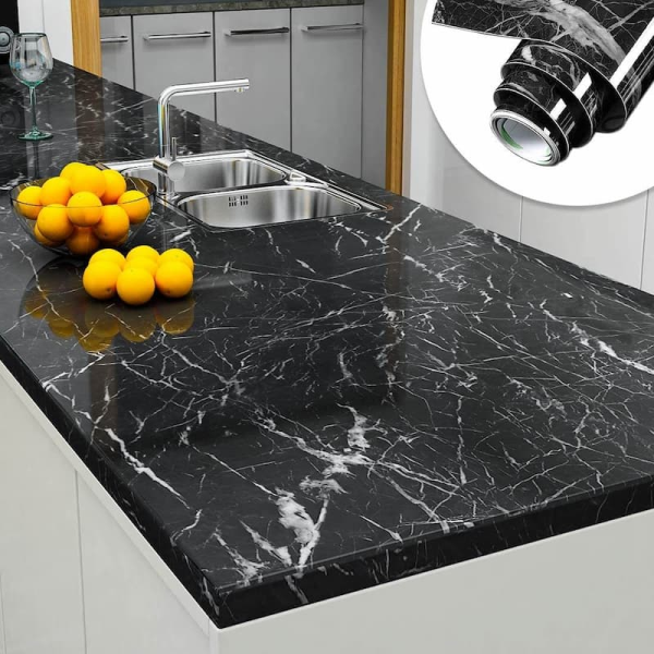 Self-adhesive Kitchen Black Marble Sheet- Waterproof Heat Resistant Sheet For Living Room, Bathroom, Kitchen Countertops Black Sheet – 02 Meter