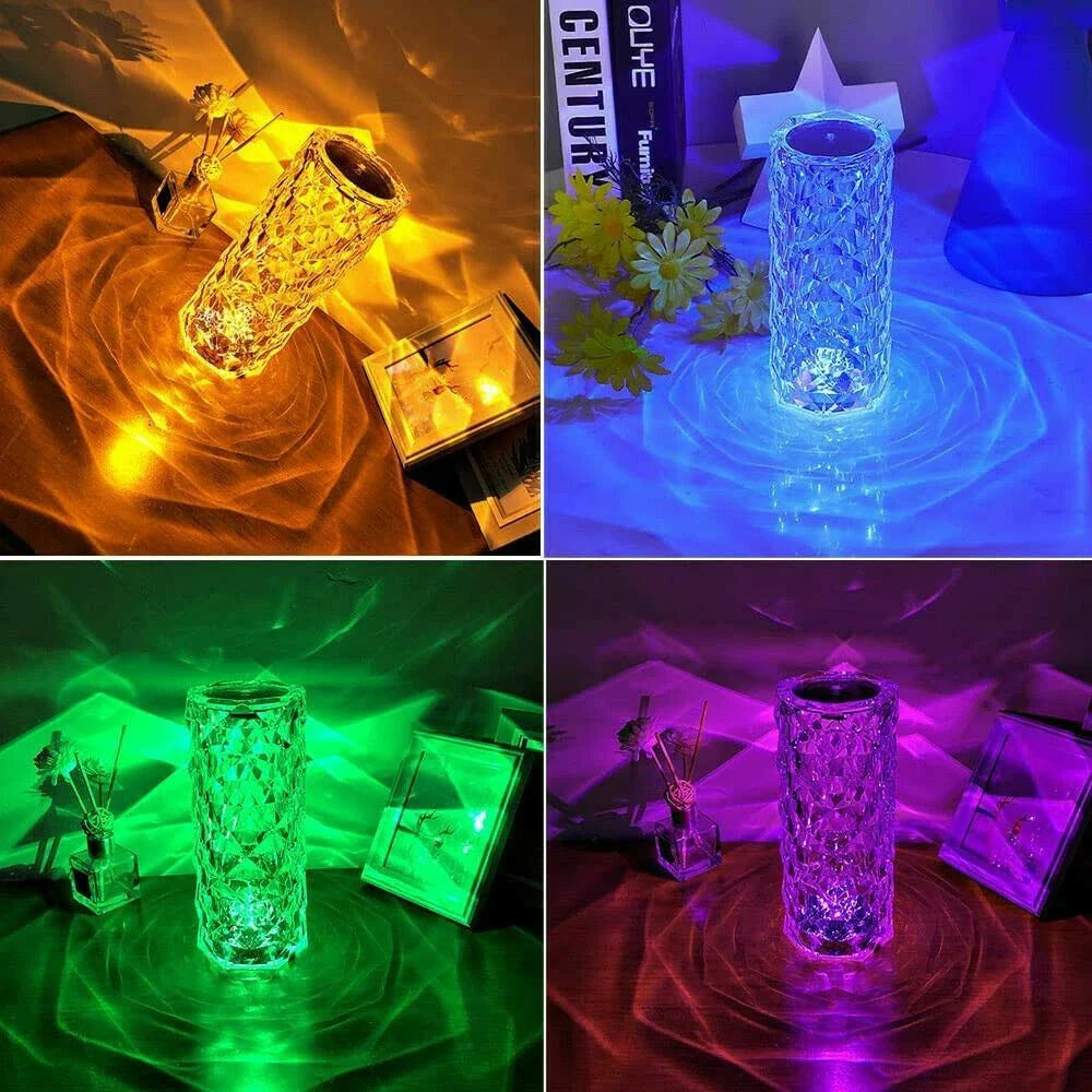 16 Colors Diamond Rose Crystal Touch Lamp Bedside Acrylic Usb Rechargeable Table Lamp – With Remote