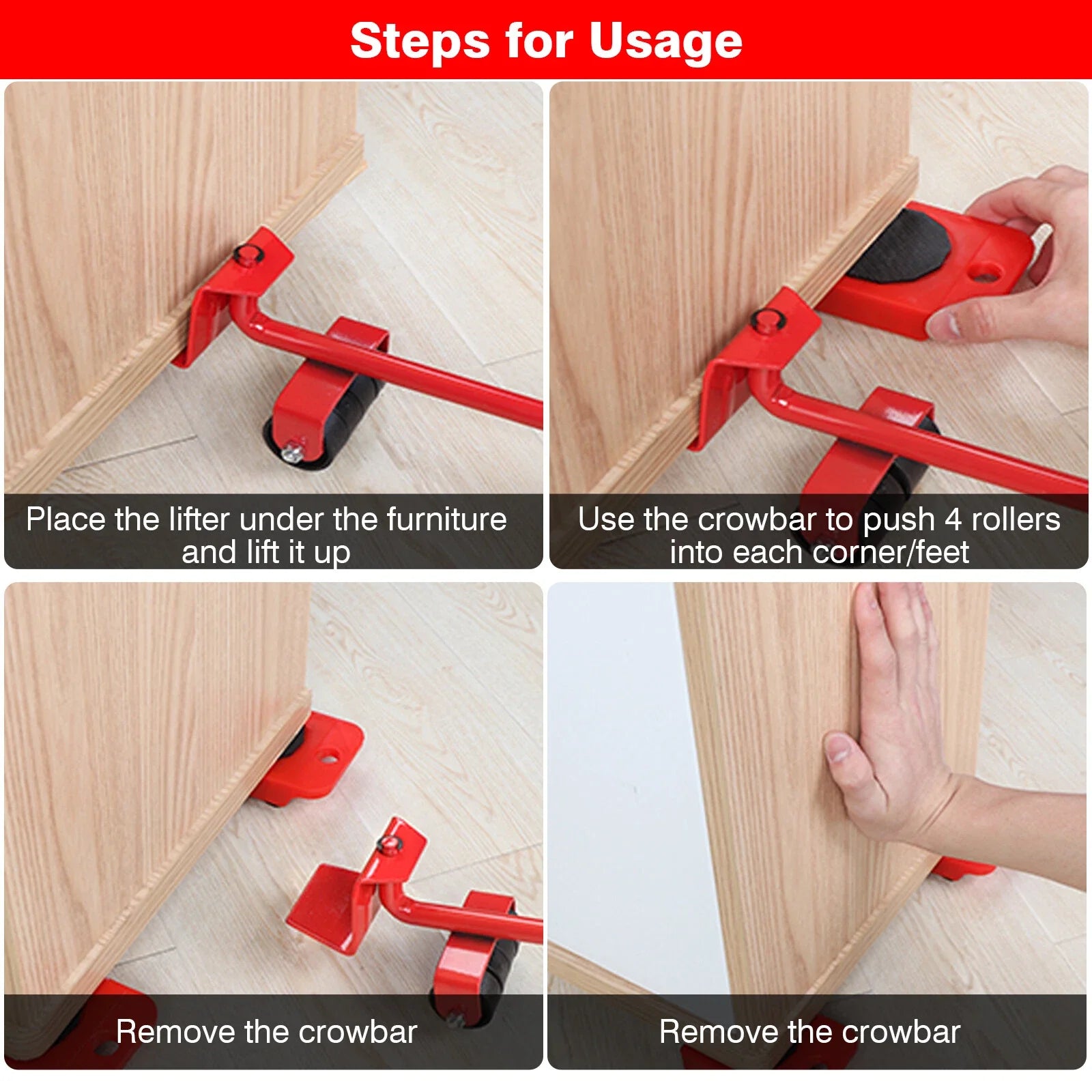 Furniture Lifter & Mover Tool Set – Heavy-Duty Lifting Tool with Moving Rollers for Furniture and Home Appliances