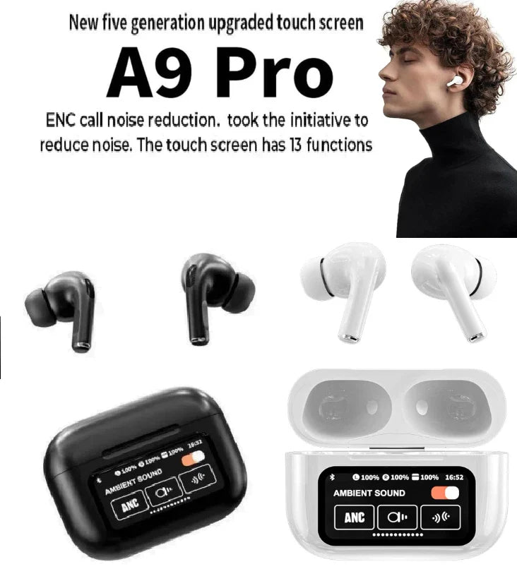 A9 Airpods Pro 2 – Advanced ANC & ENC Noise Reduction | Smart Touch Controls | Wireless Earbuds With Charging Case