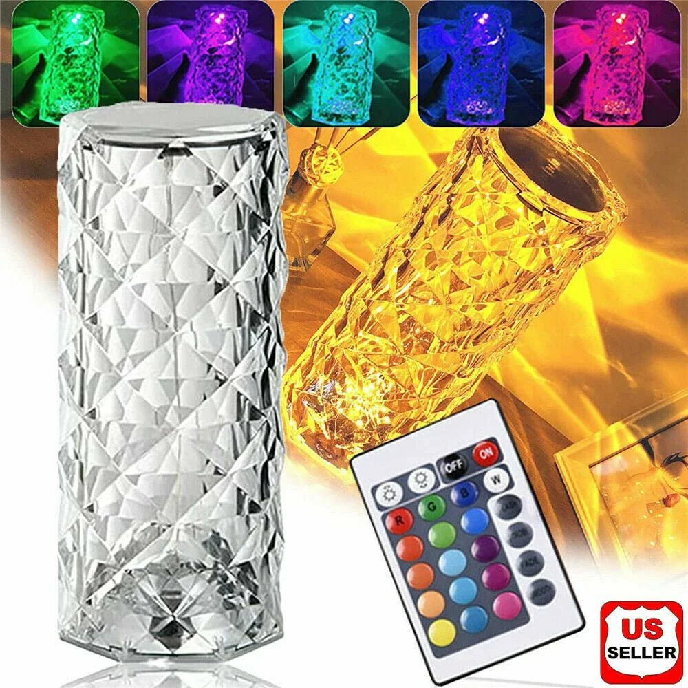 16 Colors Diamond Rose Crystal Touch Lamp Bedside Acrylic Usb Rechargeable Table Lamp – With Remote